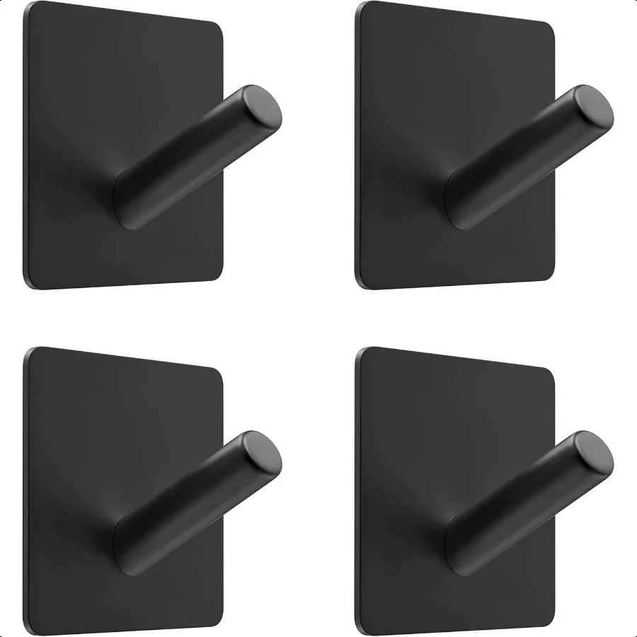 

Matte Black Self Adhesive Towel Hooks for Bathroom Wall Door Mounted SUS304 Stainless Steel Strong Strips Stick on 3M Wall Hook