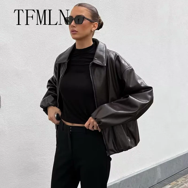 TFMLN Herbst Neue Stil Imitation Frauen Leder Pilot Jacke Weibliche Neue Ankunft Casual Oberbekleidung für Damen Leder Mantel