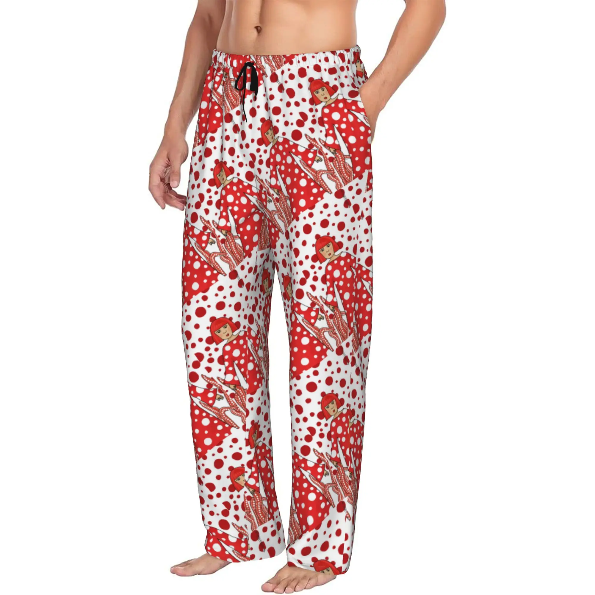 Custom Printed Men's Yayoi Kusama  Pajama Pants Aesthetic Polka Sleepwear Sleep Lounge Bottoms with Pockets
