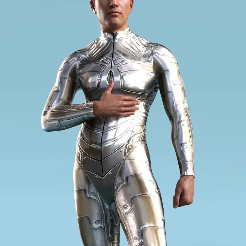 SN60 [You're My Secret] Adult Women Men Steampunk Armor Printed Zentai Bodysuit Long Sleeve Jumpsuit Halloween Party Cosplay 1&2