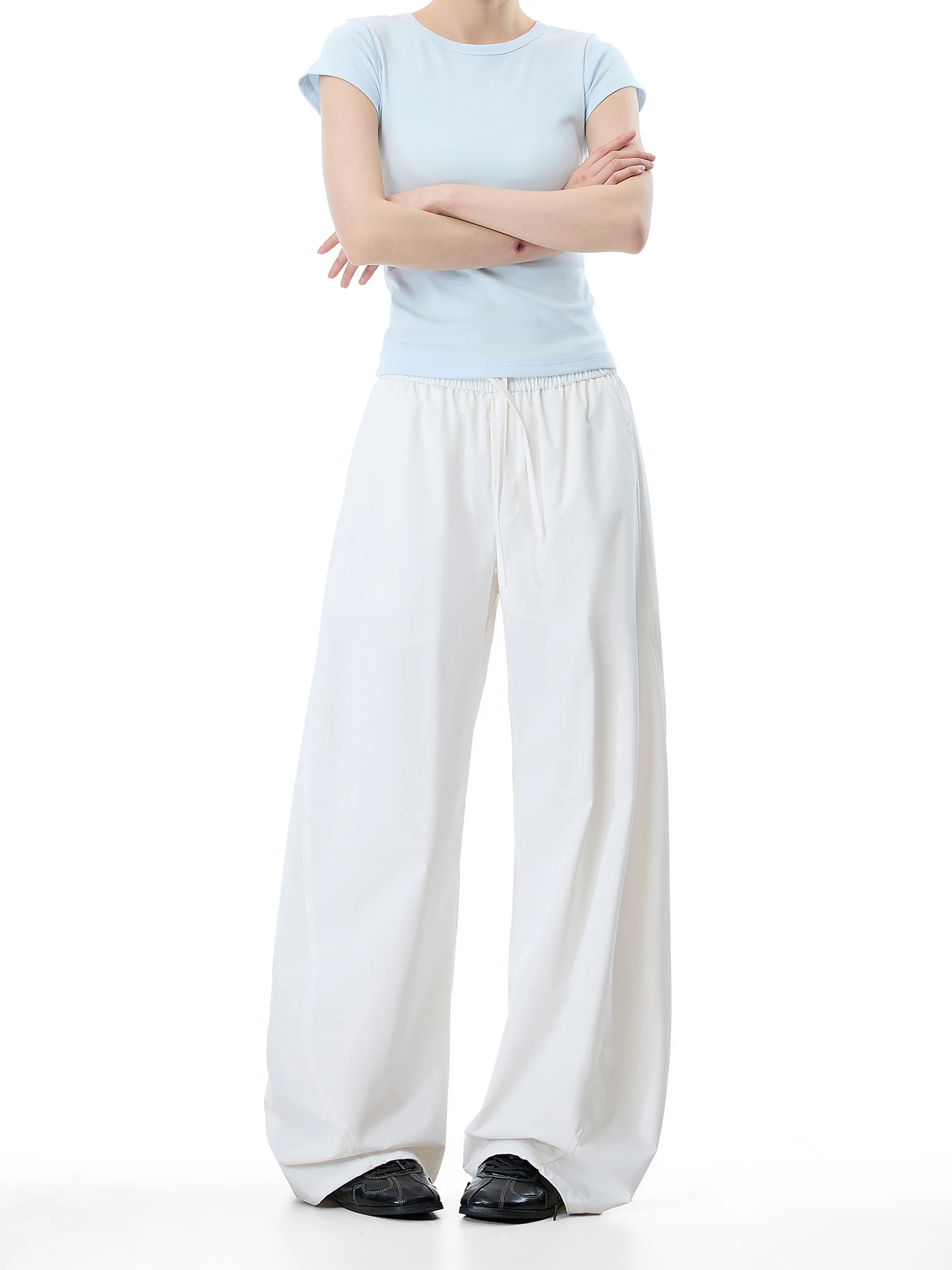 Quick Dry Casual Pants Women Loose Sporty Black Wide Leg Summer Long Pants Comfortable Breathable Nylon Polyester Blend