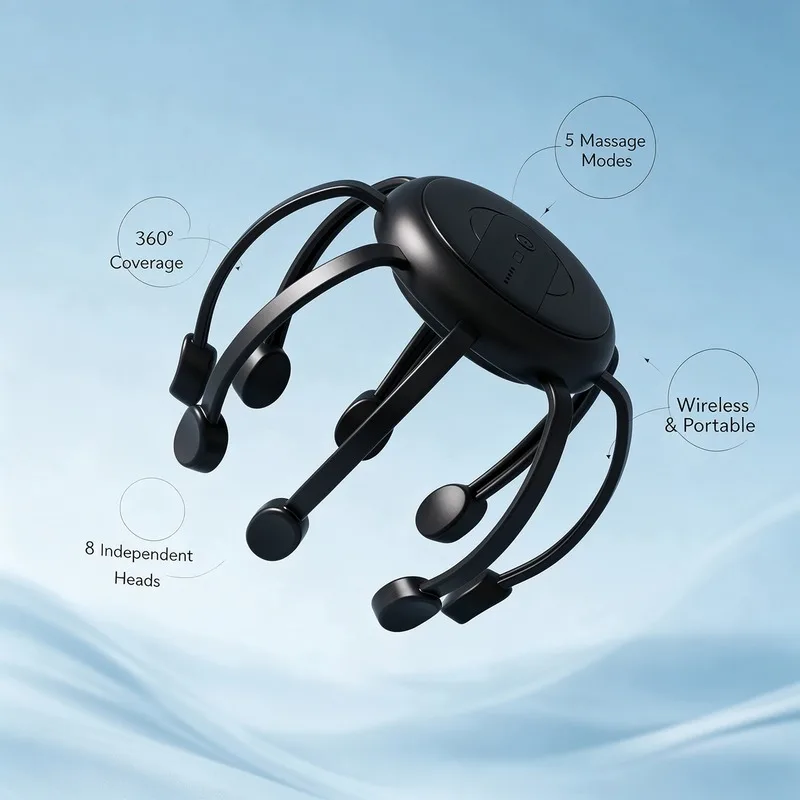 8-Finger Head Massager with 5 Modes USB Charging for Home And Travel Stress Relief Perfect Gift for Long Working Hours Festive O