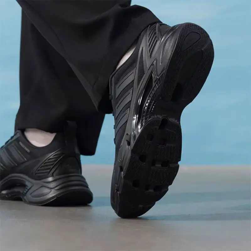 Populares zapatillas Adidas negras de suela gruesa - amortiguación de malla transpirable, calzado deportivo y casual para hombre y mujer - KH9331