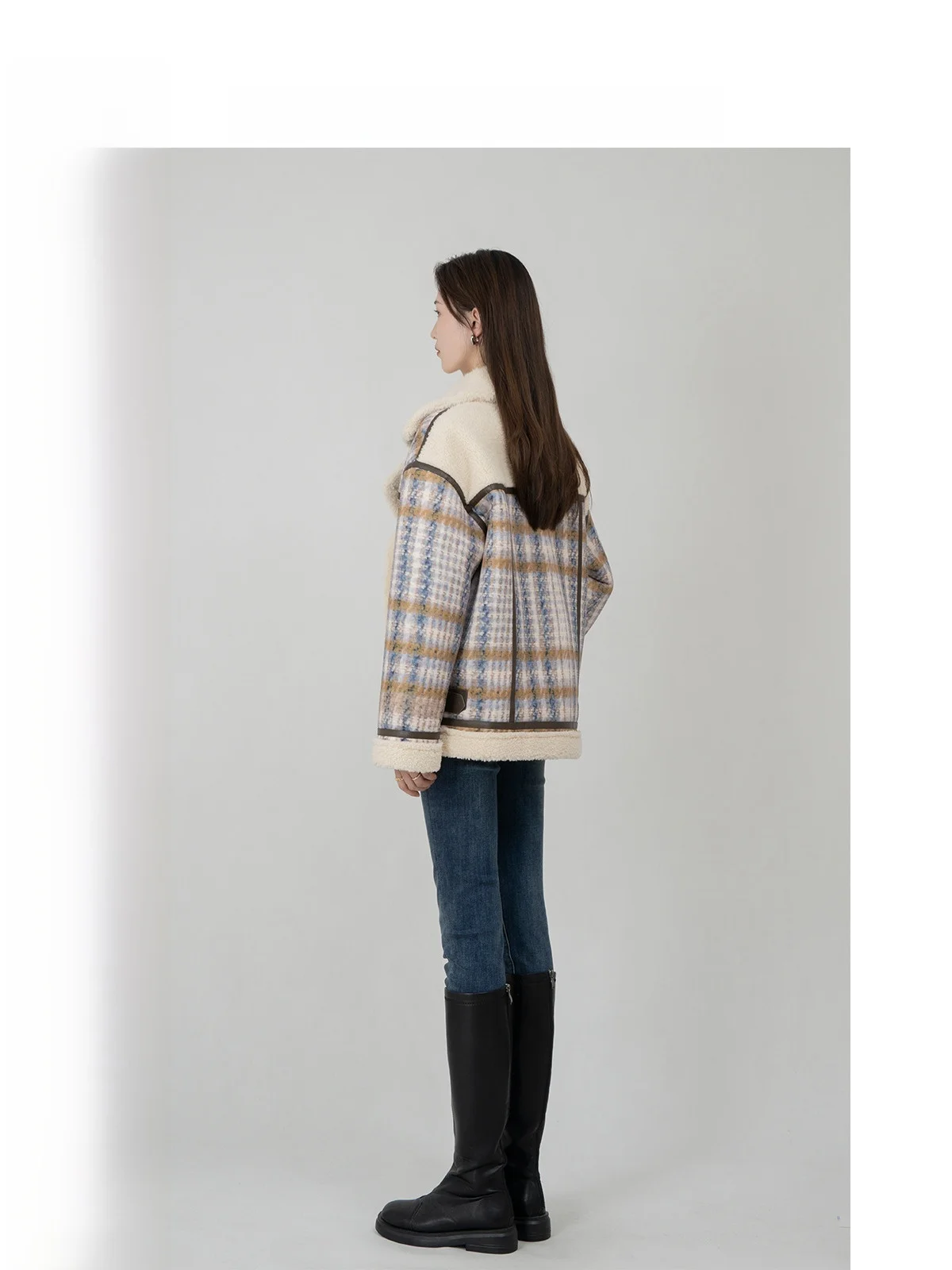 

Зимнее женское пальто с волнистым яйцом, женское кожаное меховое пальто в клетку в стиле ретро с воротником-стойкой и застежкой-молнией