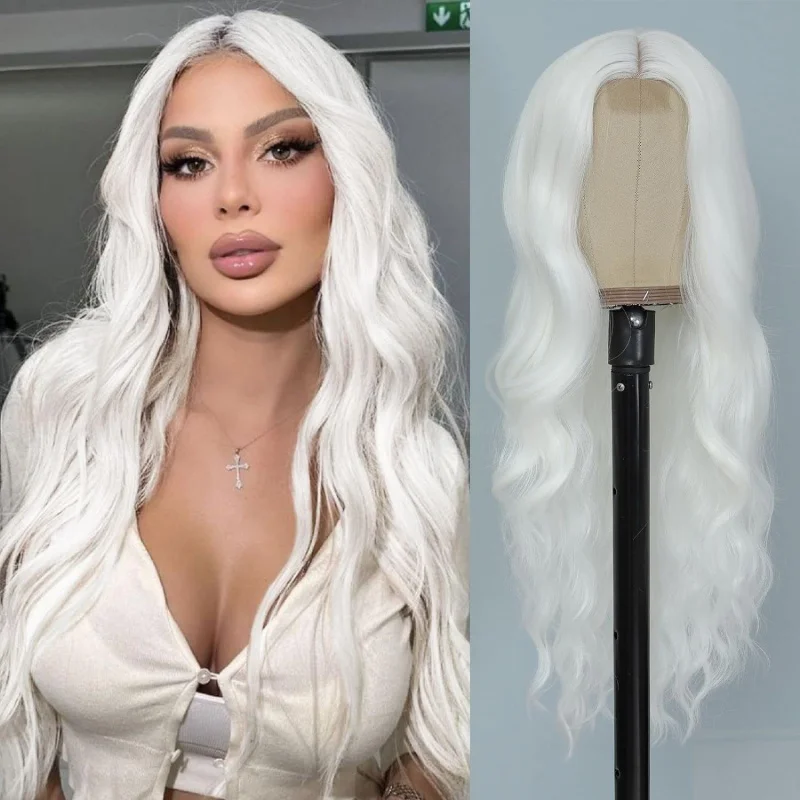 European and American style women's long curly hair wig, gradient T-color, large waves, synthetic fiber full headpiece