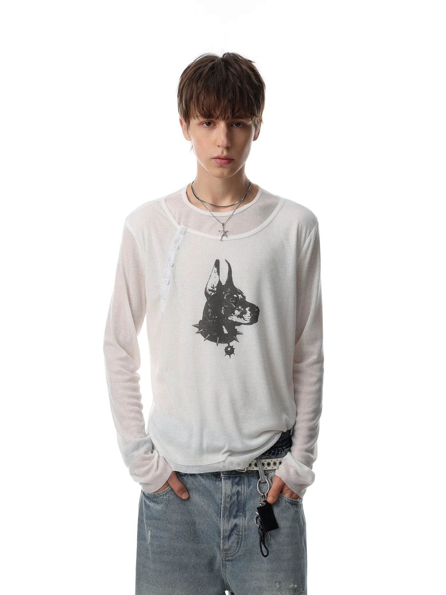 American Retro Casual Lazy Style Printed Long Sleeve T-Shirt Men's Thin Cover up Shirt Cotton Blend Comfortable Breathable