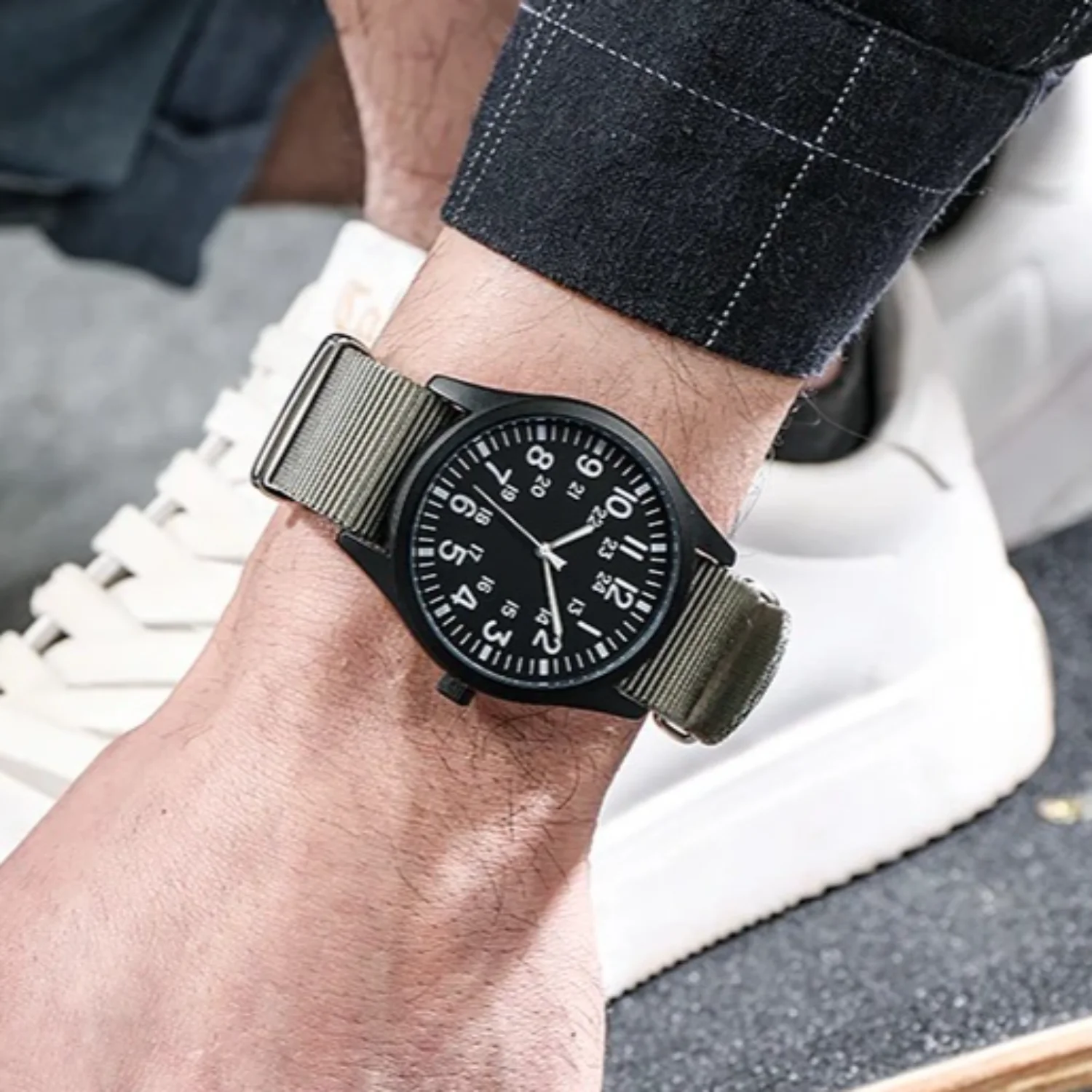 ساعة سلاح الجو الميدانية حزام قماش عرض 24 ساعة حركة كوارتز 42 ملم #1