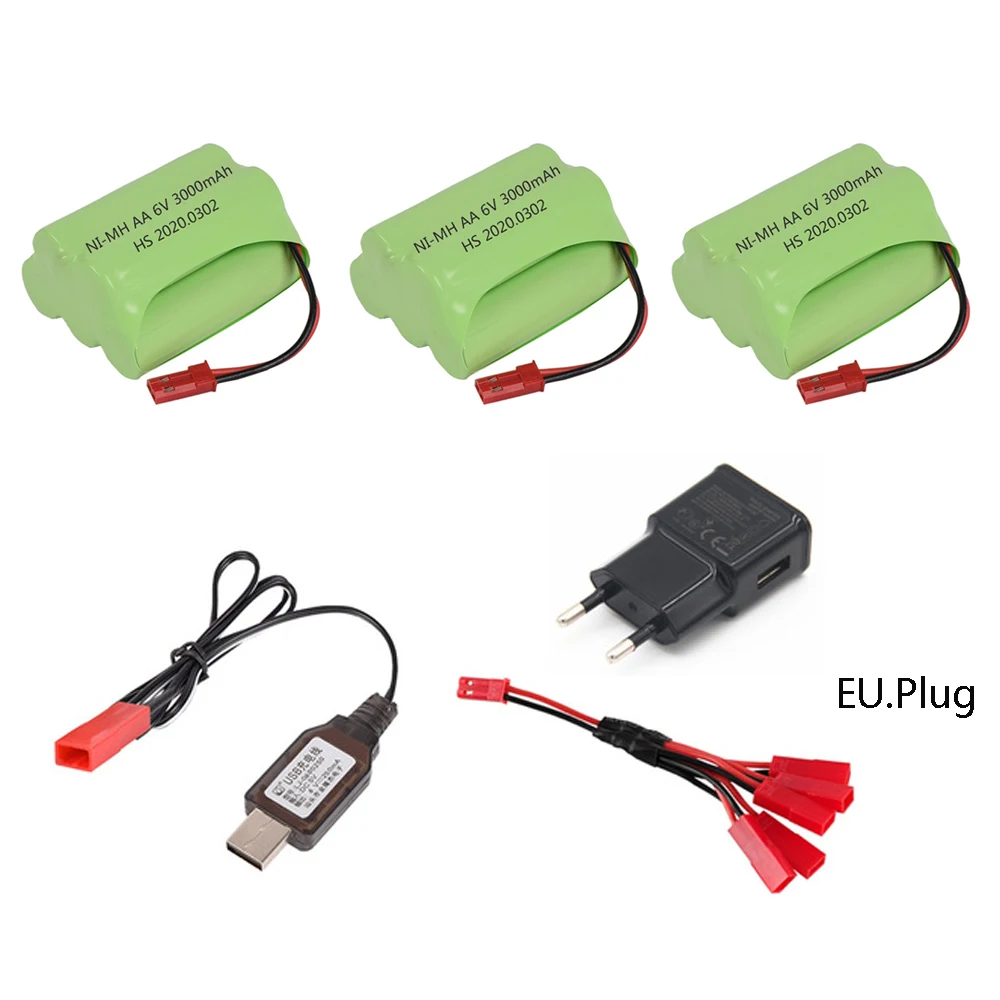 6V 3000mAh Battery JST Plug T type with USB Charger cable For RC Cars Robots Tanks Gun Boats AA 2400mah 6v NiMH Battery Pack