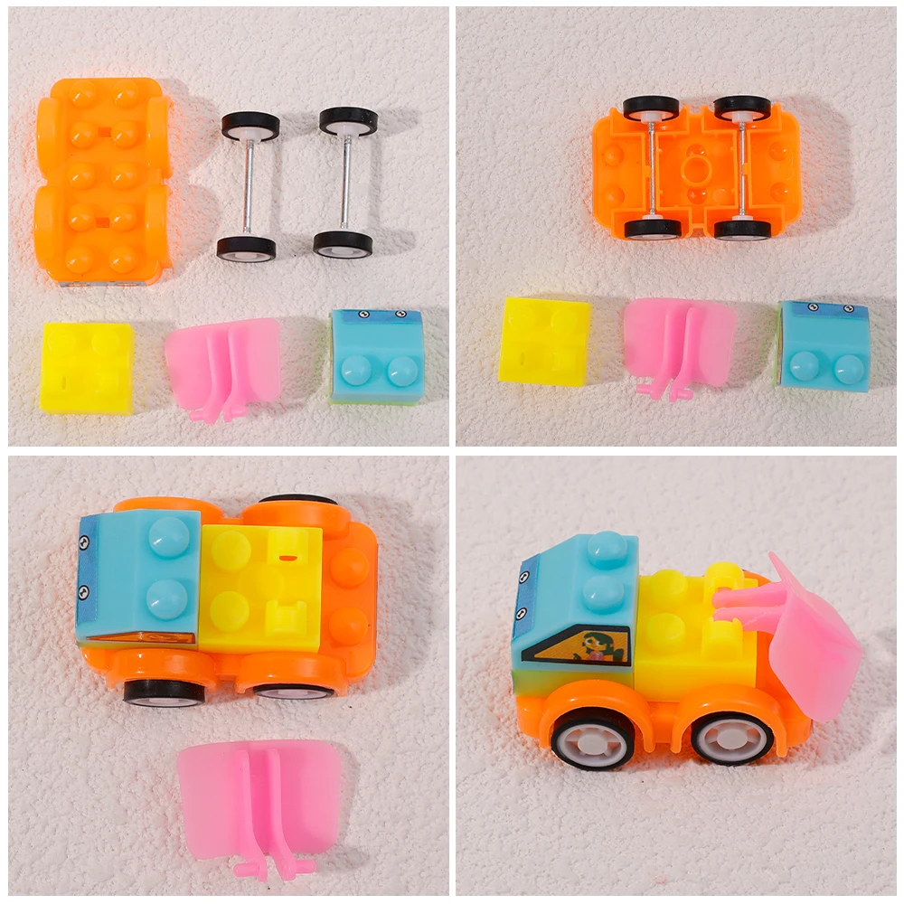 Kids Mini Assembly Building Blocks Engineering Car Toys Wholesale Educational Cartoon Assembly Deformation Engineering Car Gifts