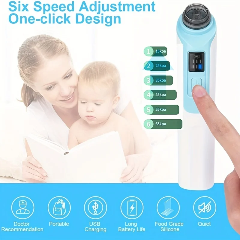 

2025 New Portable Baby Nose Cleaner Silicone Adjustable Suction Electric Child Nasal Aspirator Safety Convenient Low Noise