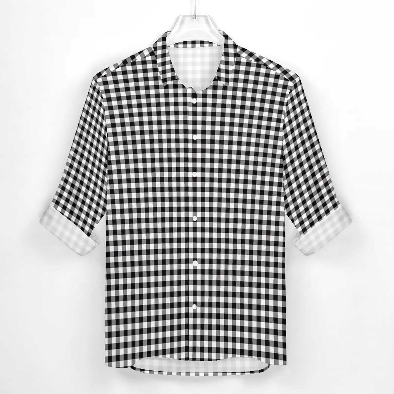 Black And White Shirt Check Print Casual Shirts Long Sleeve Custom Streetwear Blouses Spring Vintage Oversize Tops