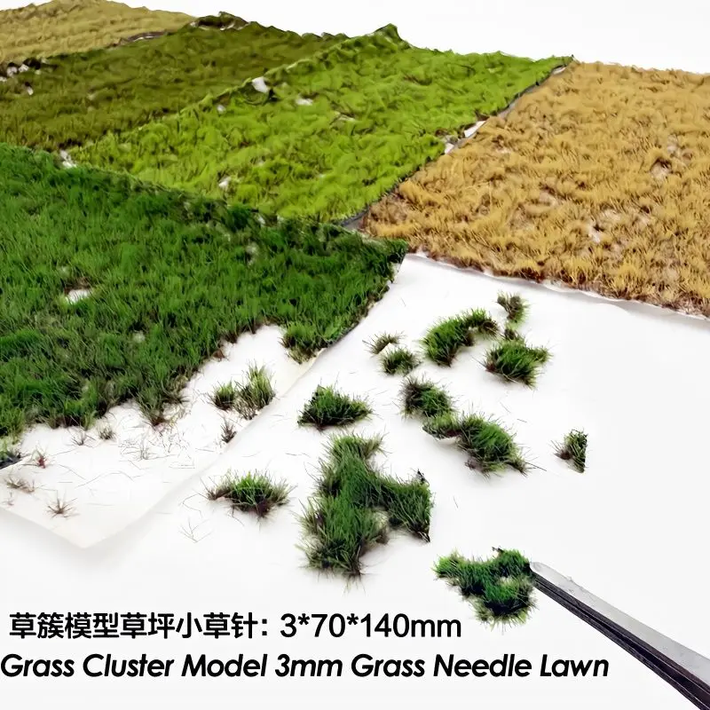 3mm Miniature Static Grass Tufts Cluster, for DIY Model Making, Railway Scene, Wargame, Sand Table Layout, Diorama, Decoration