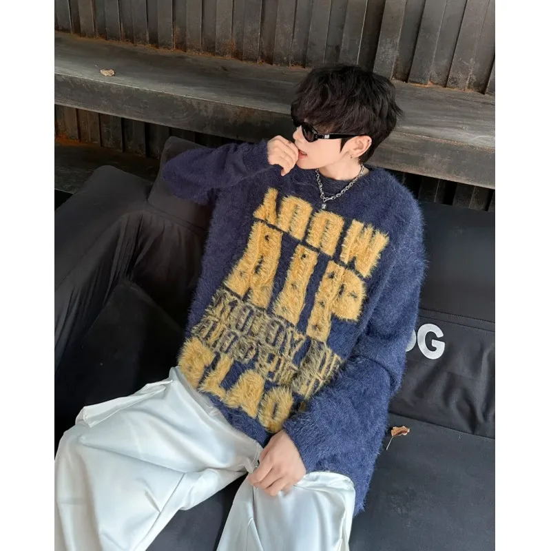 American crewneck sweater men's slouchy casual sweater
