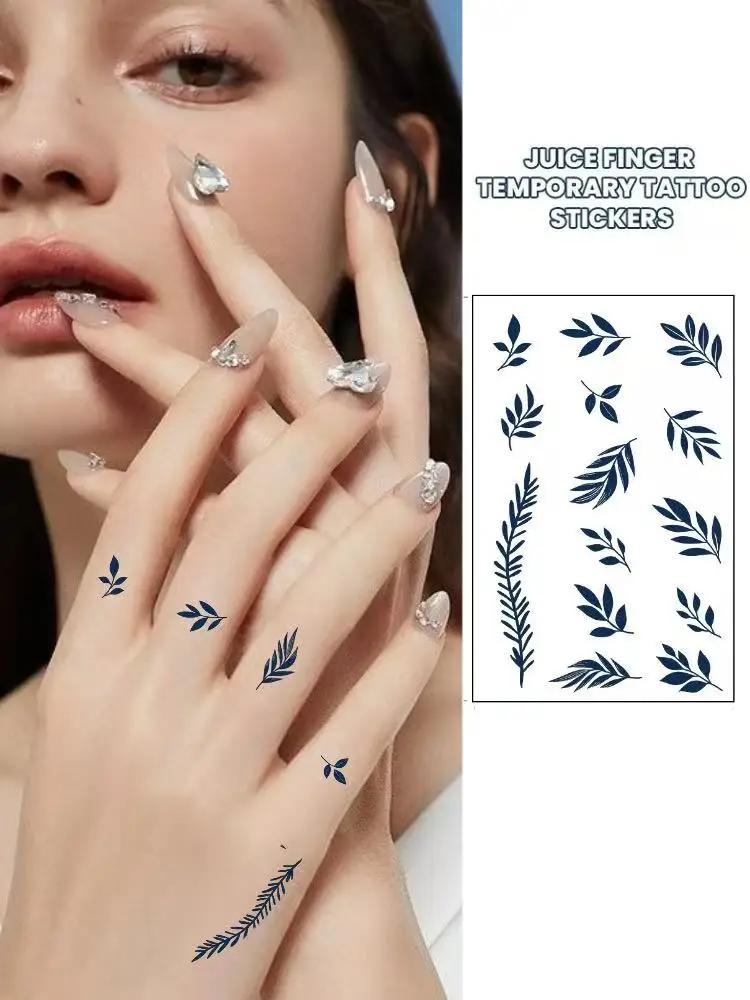 

Полупостоянная наклейка для татуировки на палец с травяным соком, водонепроницаемая наклейка с листьями, небольшой узор, долговечная небликовая наклейка