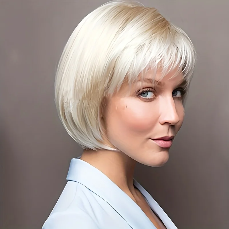 Women's white chemical fiber synthetic wig full head cover, suitable for daily wear, parties and role-playing
