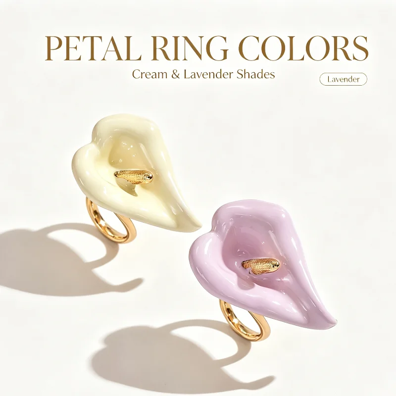 Enamel Vintage Personality Calla Lily Open Ring Unique Design Exaggerated Fashion Waterproof Rings Jewelry Gift for Women Friend