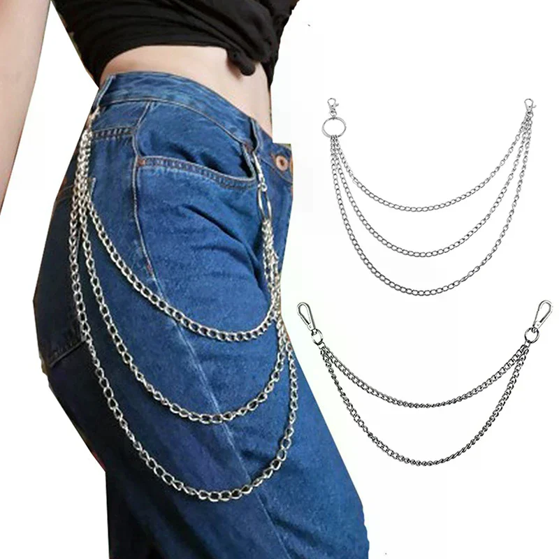 2/3layer Punk Hip-hop Long Metal Belt Chain Fashion Trousers Pant Waist Metal Chain Keychain Accessories Daily Use