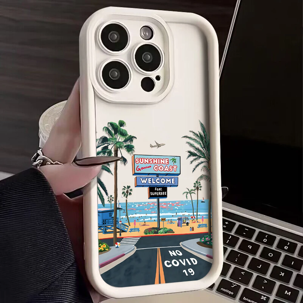 

Summer beach tourist scenery Phone Case for OPPO A5 A7 A16 A17 A38 A53 A54 A55 A58 A72 A74 A76 A78 A94 A98 4G 5G With Hand Strap