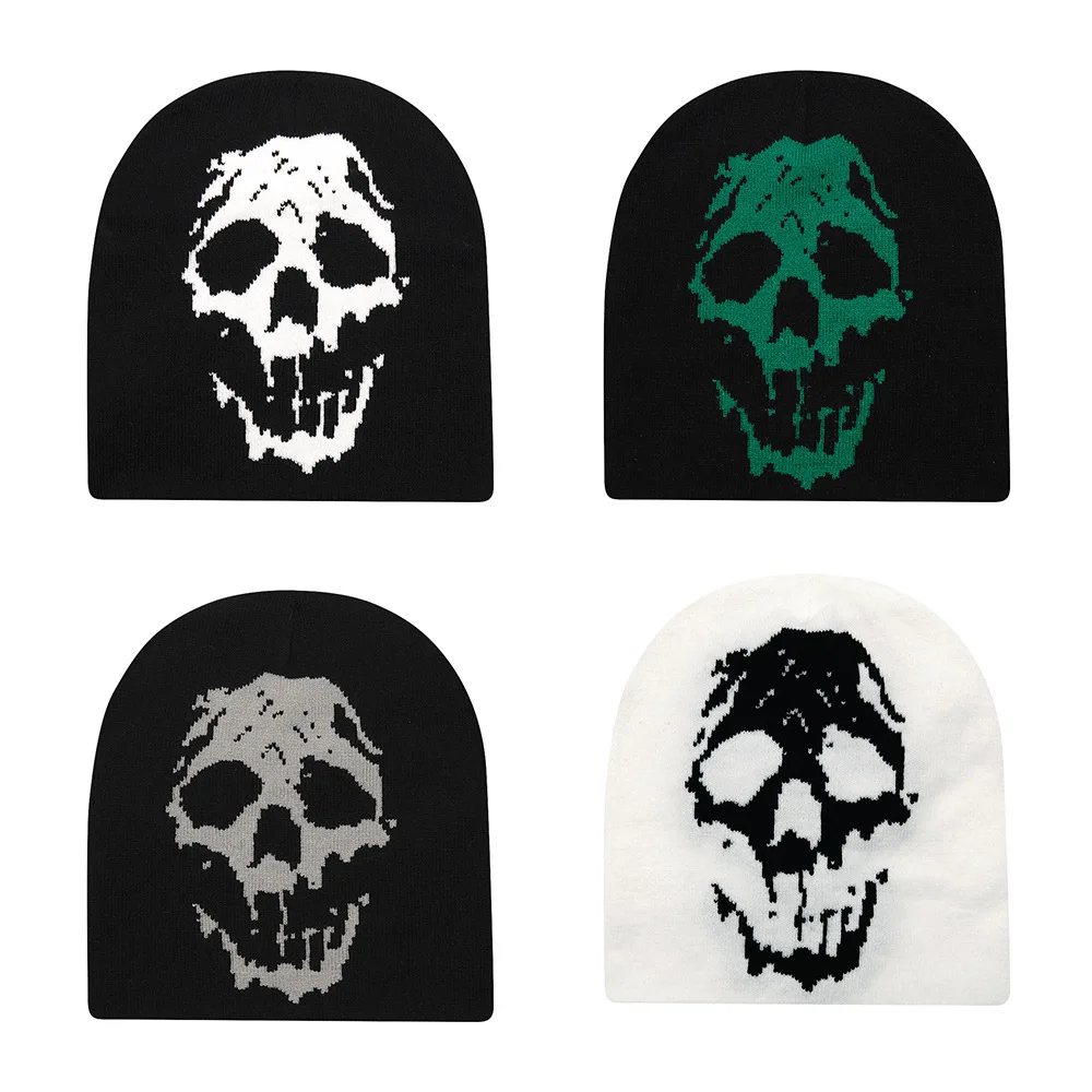 

Halloween Funny Skull Y2K Knitted Beanies Hat Men Women Ear Protection Hat Autumn Winter Warm Hip Hop Gorras Skiing Cap Cycling