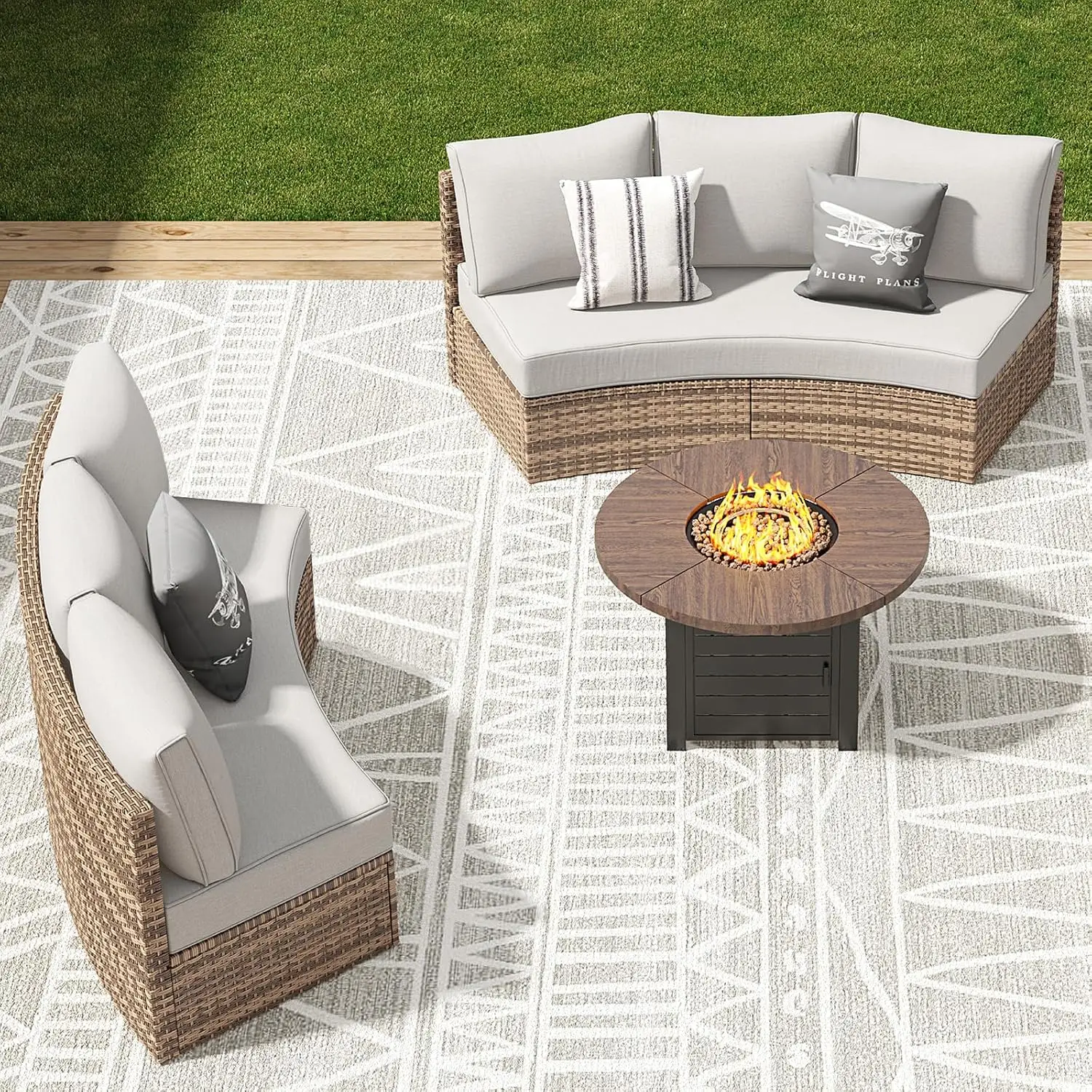 

Комплект садовой мебели из 6 предметов: водонепроницаемый секционный диван-полумесяц с подушками, плетеная уличная мебель из ротанга, на заказ