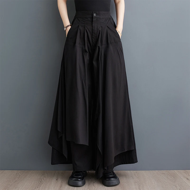 Dark Style High Waist Wide Leg Pants Fashionable Patchwork Fake Two-Piece Slimming High-End Feelings Skirt Casual Pants