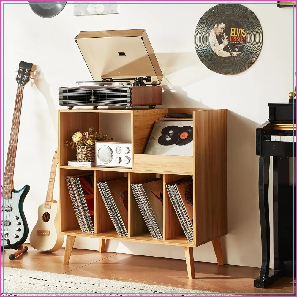 Large Record Player Stand Holds Up to 300 Albums, Heavy Duty Vinyl Storage Shelf