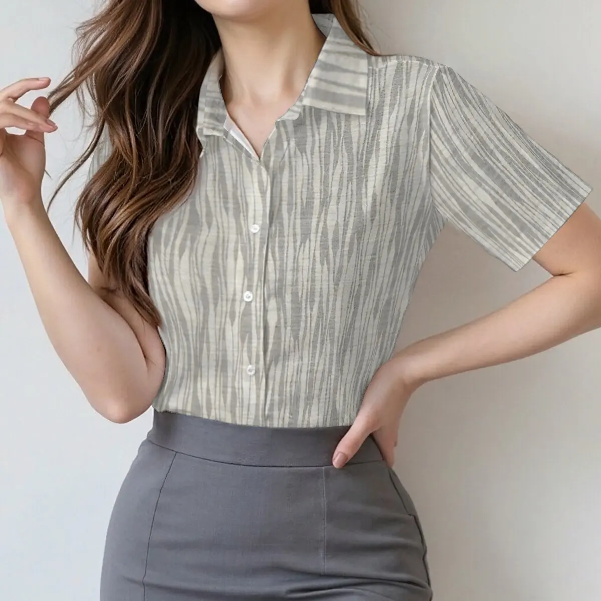 

Minimalist and personalized line printed women's short sleeved lapel shirt summer fashion daily versatile casual and gentle top