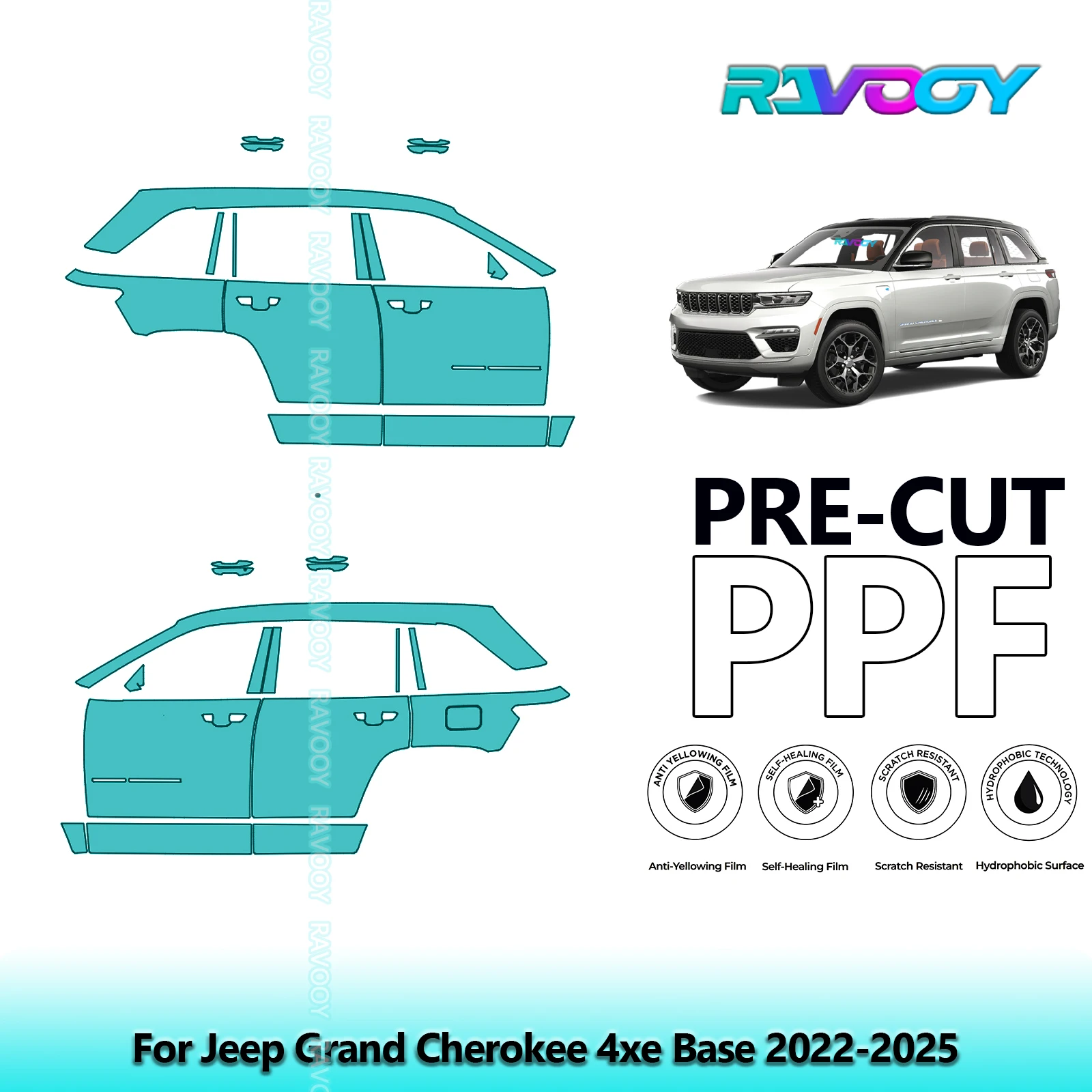 

For Jeep Grand Cherokee 4xe Base 2022-2025 8.5mil Clear Matte Pre-Cut PPF Door & A/B Pillar Kit TPU Paint Protection Film Set