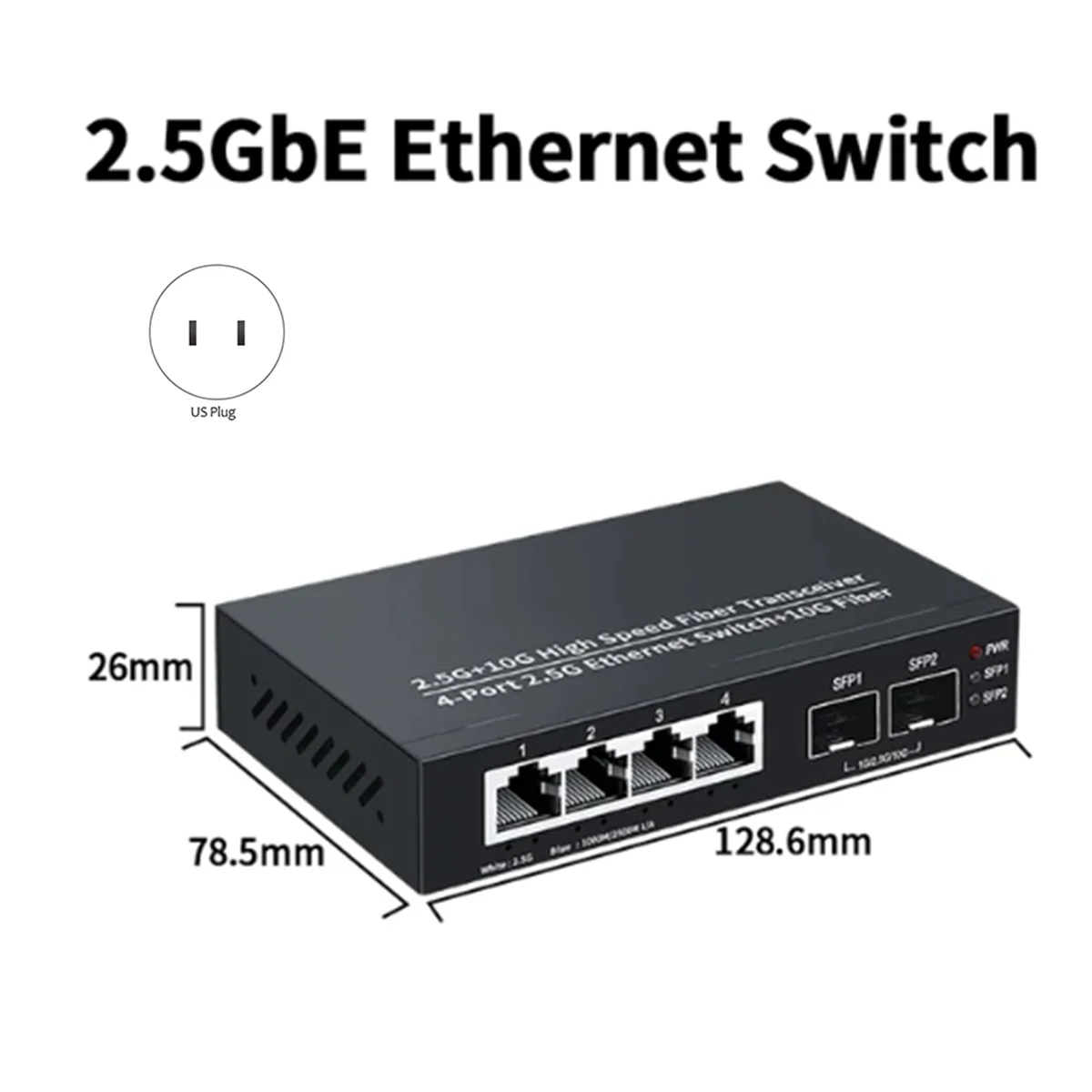 2.5GbE Ethernet Switch 4 Port Network Switcher 2 Port 10G SFP+ Slot Home Lab Hub Internet Splitter Plug and Play US Plug