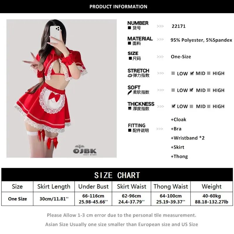 OJBK Costumi Cosplay di Natale Ragazze Lingerie a tre punti Vestito Rosso Cameriera di Babbo Natale Abiti Petto aperto con gonna di pizzo Uniforme 202b