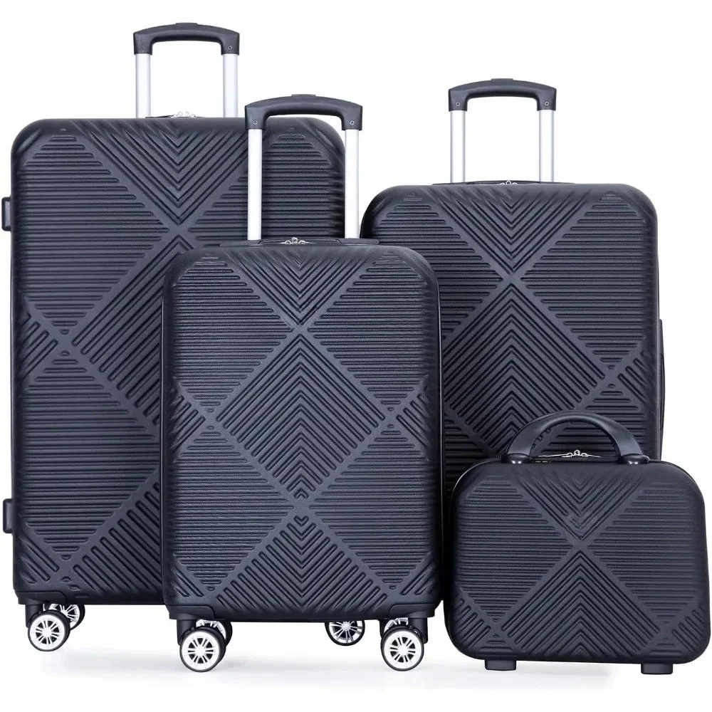 

Luggage 4 Piece Set, Hardshell ABS Suitcase Set with Double Spinner Wheels, Lightweight Suitcase, Carry On and Checked Travel