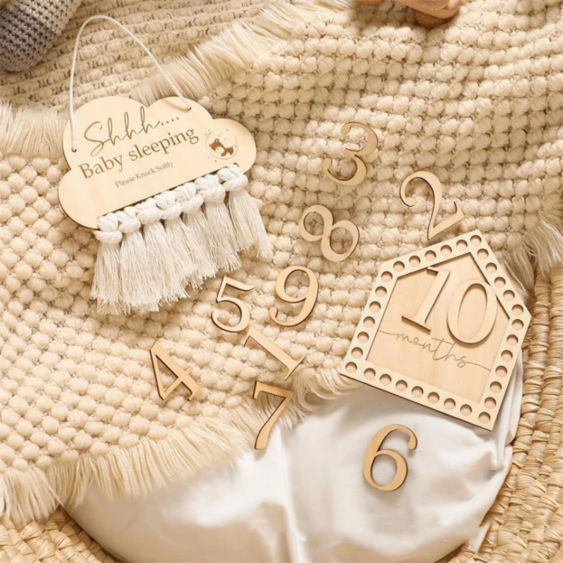 

Baby Milestone Solid Wood Cloud Tassel Hanging Photo Set Baby Sleeping Reminder Sign Growth Commemorative Item Photo Props