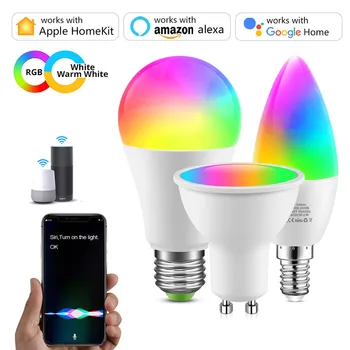1-4pcs Tuya สมาร์ทหลอดไฟ LED E27 E14 GU10 Homekit RGBCW WiFi หลอดไฟ LED Spotlight สําหรับ Apple Home ชุด Amazon-Alexa Google Home