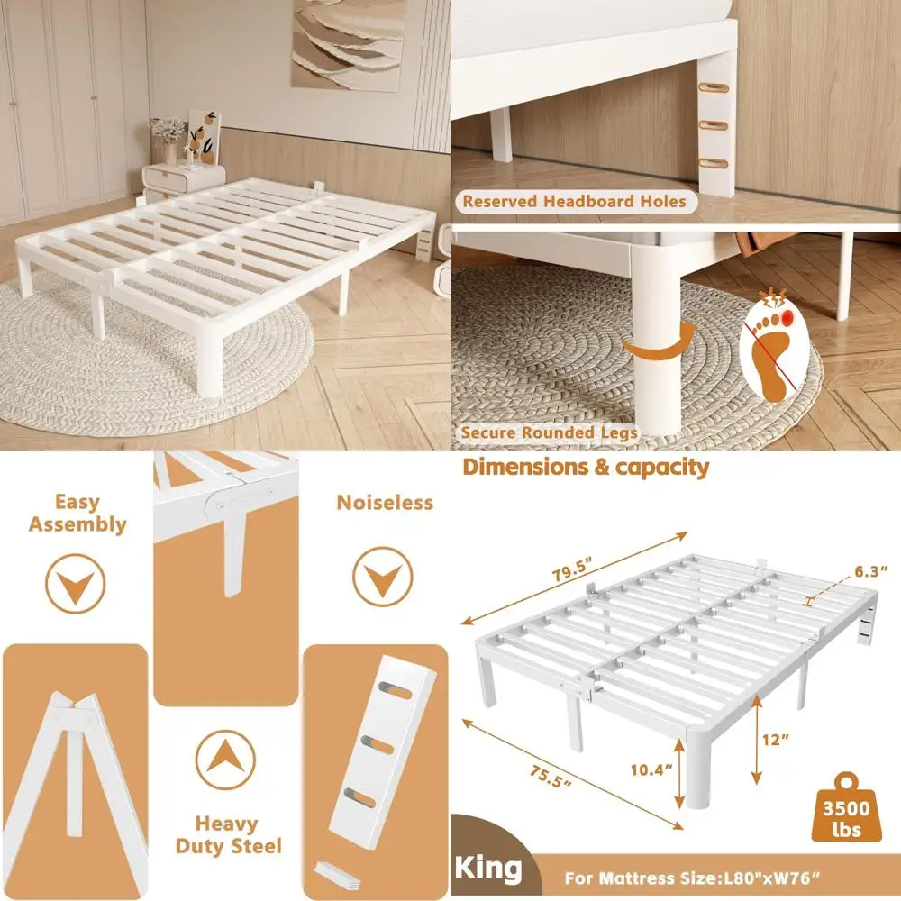 

King Size Metal Bed Frame with Anti-Slip Support, No Box Spring Needed, Durable Platform Design