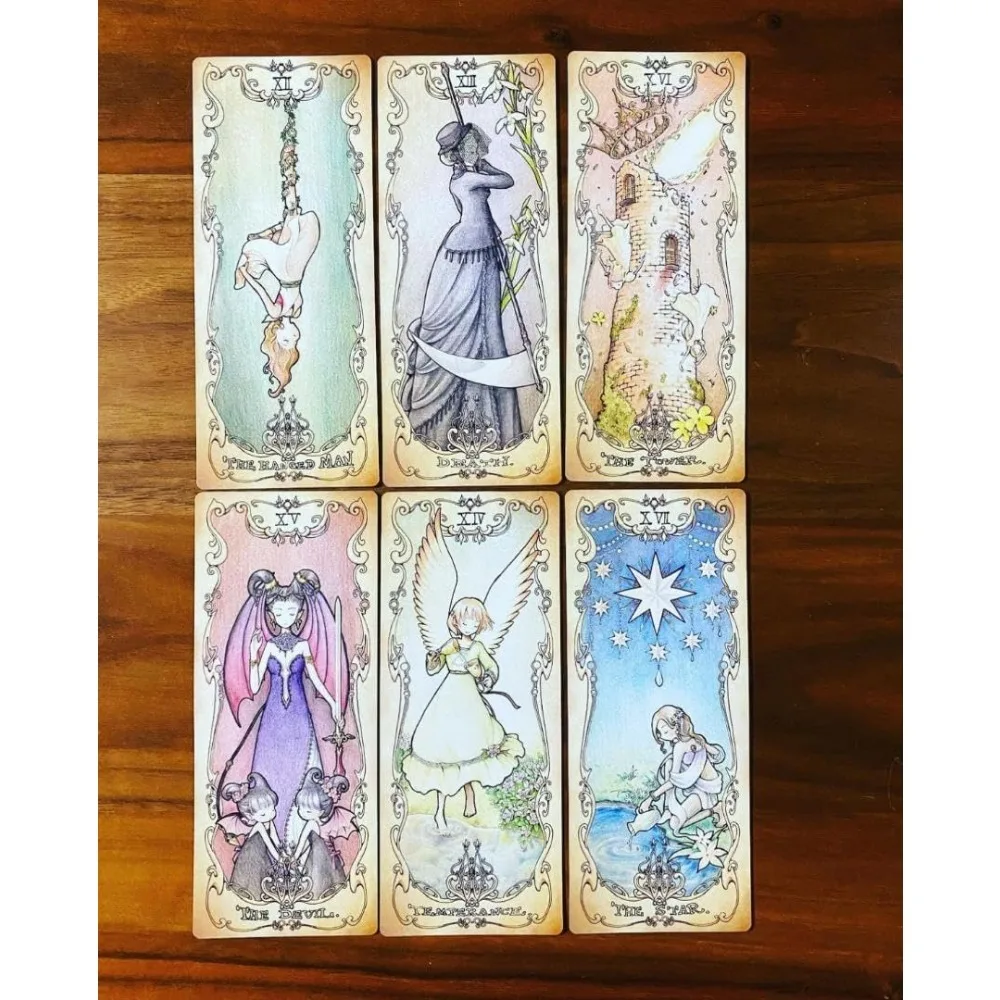 Cartas de tarô de baixa susto, 12*5.5cm, 78 peças, adicionam secretamente a linguagem das flores, estilo anime japonês, cartas de tarô de desenho animado