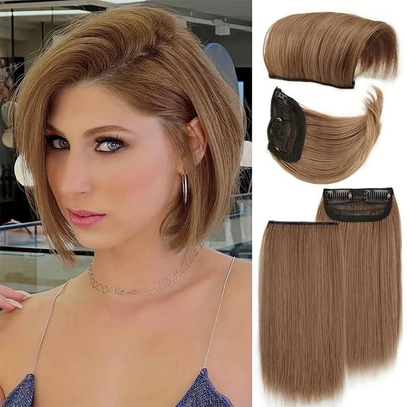 2 Stück synthetische Clip-in-Haarteil-Haarnadel, einteilig, nahtlos, künstliches Haarpolster, natürliche Haarverlängerungen, gefälscht für Frauen – Detail 8