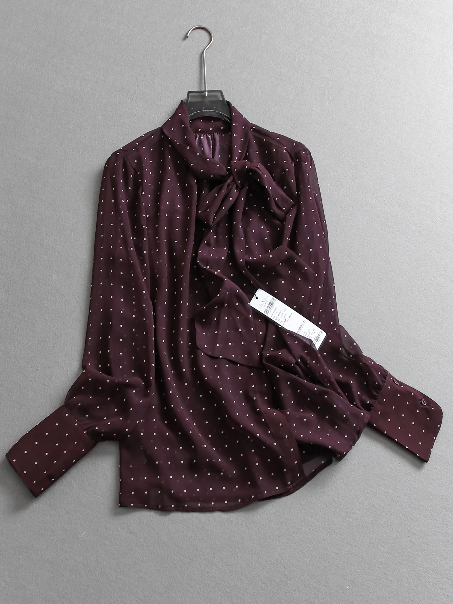 

Elegant Polka Dot Chiffon Shirt with Sash Lightweight Long Sleeve Women's Fashion Breathable Spring Outfit Casual Loose Fit