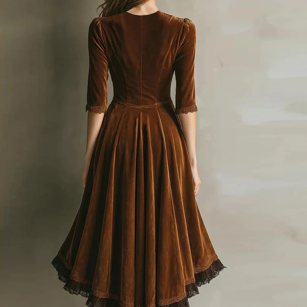 Customized Retro High Low Prom Dress V Neck Half Sleeve A Line Evening Party Gown Asymmetrical Hem Drama Costume Dress