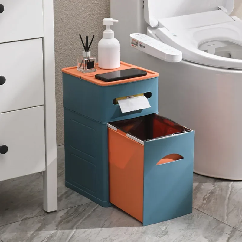 

Simple Trash Can Paper Towel Box 2 in One Toilet Drawing Type Garbage Bin Toilet Paper Integrated Storage Box Multifunctional