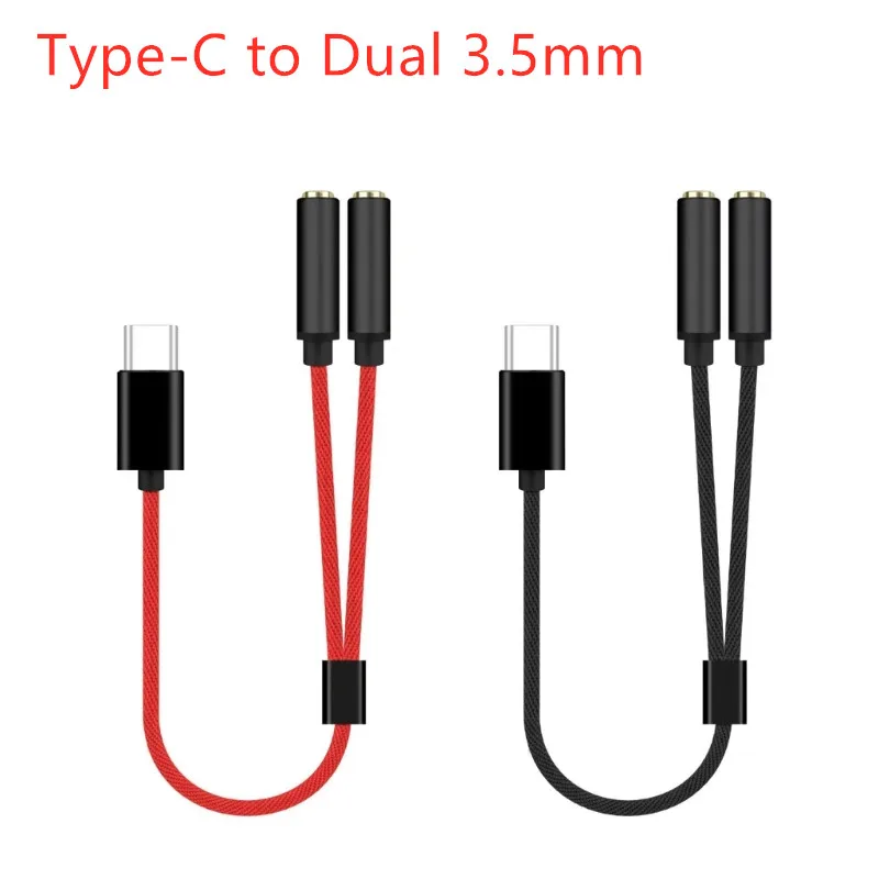 2-in-1 Audio Adapter USB C to 3 5 mm Jack Type-C to Dual 3.5mm Aux Cable For Xiaomi Huawei Samsung Phone Headphones Connector