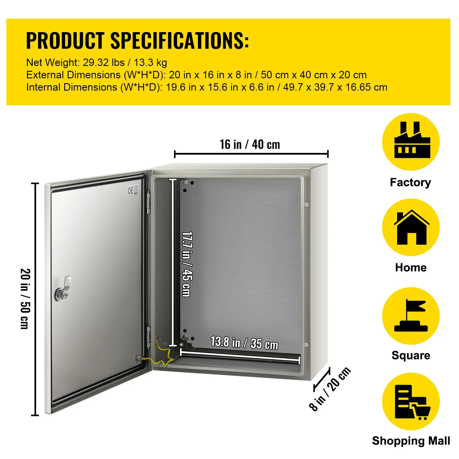 NEMA Steel Case, 20X16X8'' NEMA 4X Metal Electric Enclosure, IP66 Water & Dust Resistant, Suitable for Both Outdoor & Indoor - view 4