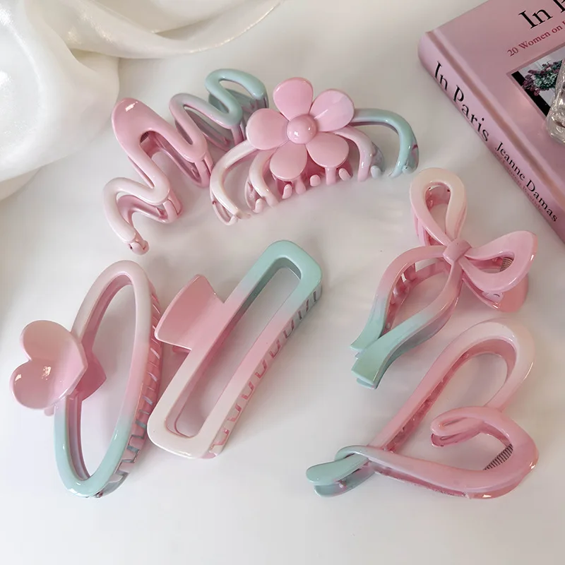 Pink Green Gradient Color Geometry Hair Claw New for Women Girls Elegant Hairpins Shark Clips Crab Barrettes Fashion Headdress