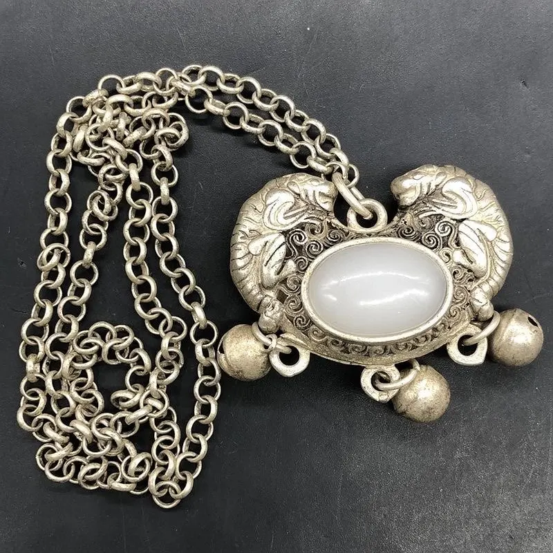 Antiques Antiques Miscellaneous Collection Antique Jade Pixiu Pendant Pendant Baifu Lock Necklace Sweater Chain
