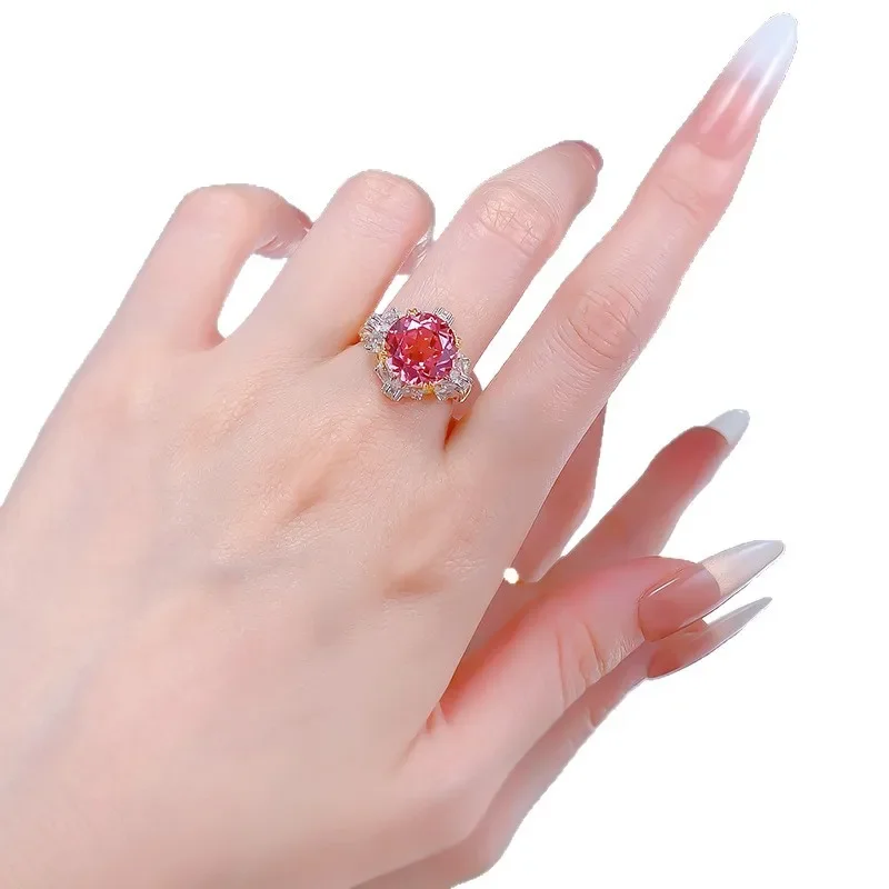 2025 S925 الفضة الفاخرة 11*11 Papalacha Jadeite لوتس قطع الدائري، سيدة غنية مجوهرات الزفاف