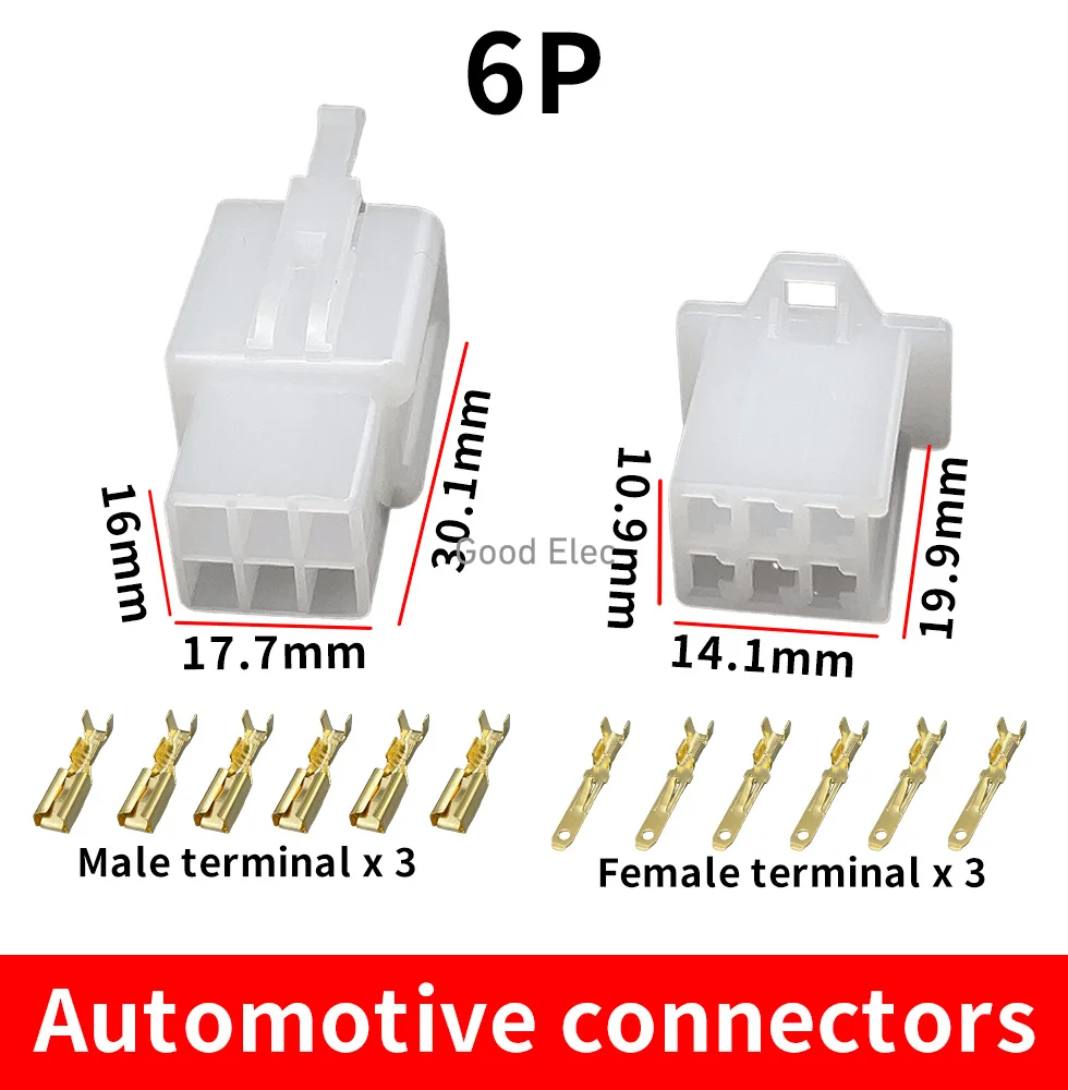 10set/lot 2.8mm 6 pin Automotive 2.8 Electrical wire Connector Male Female cable terminal plug Kits Motorcycle ebike car White