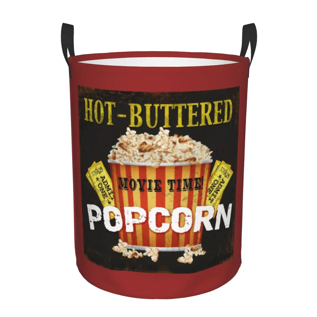 Customized Hot Buttered Popcorn Movie Theater Laundry Basket Foldable Large Clothes Storage Bin Vintage Film Cinema Baby Hamper