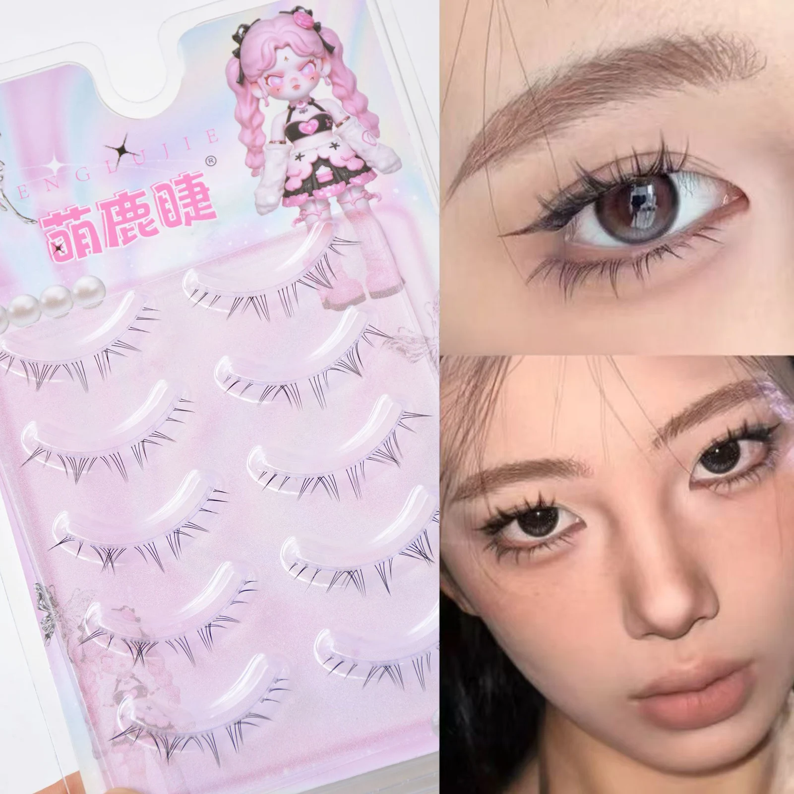 5 paia ciglia finte inferiori sottili volpe-occhio ciglia monopezzo ultra leggere riutilizzabili manga estensioni per il trucco del partito