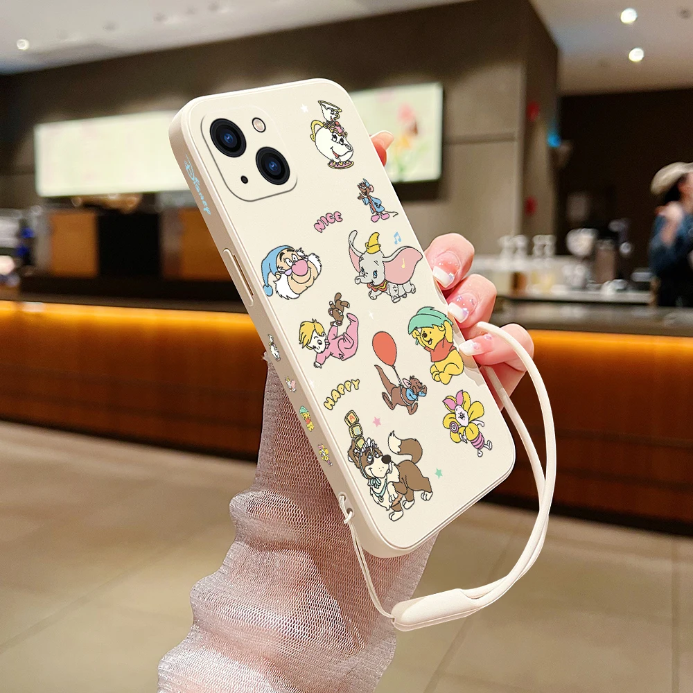 Cute Cartoon Winnie Phone Case for OPPO Reno 3 4 8 8T 8Z 7 7Z 6 5 F19 F9 Pro 4G 5G Liquid Soft Silicone Cover with Hand Strap