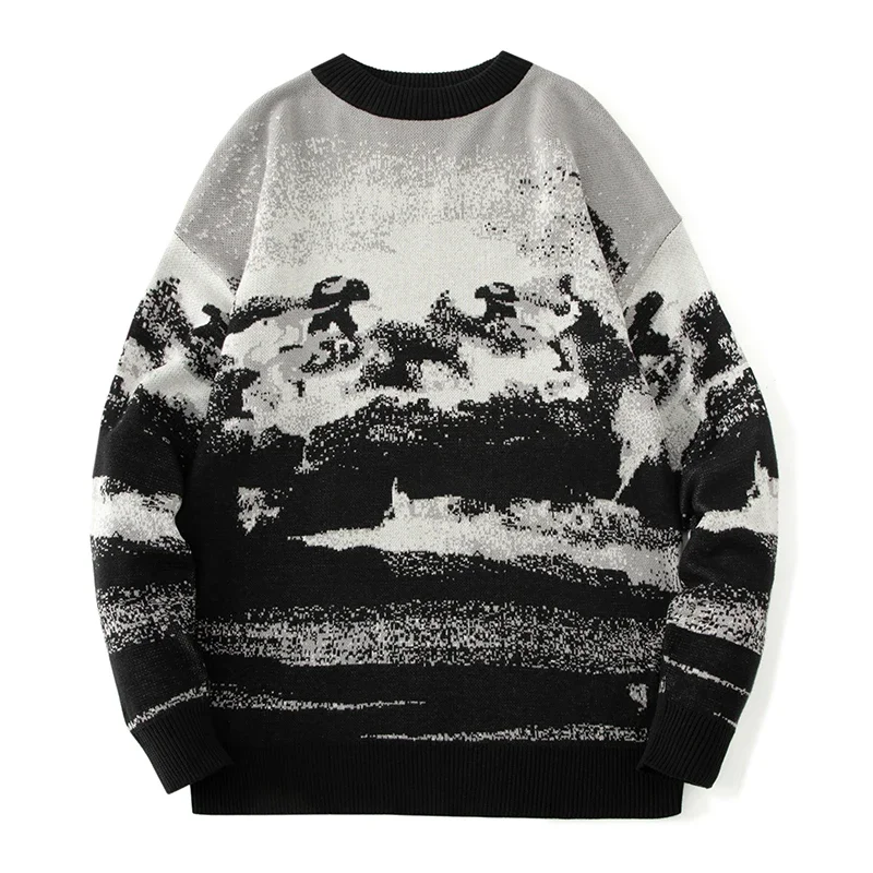 

New Autumn Winter Landscape Splash Ink Sweater Men Loose Harajuku Style Round Neck Long Sleeve Couple Pullovers Trendy Sweaters