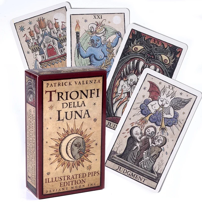 Trionfi della Luna Tarot 78-Card Deck with PDF Guidebook Fortune Telling Card Game Travel version